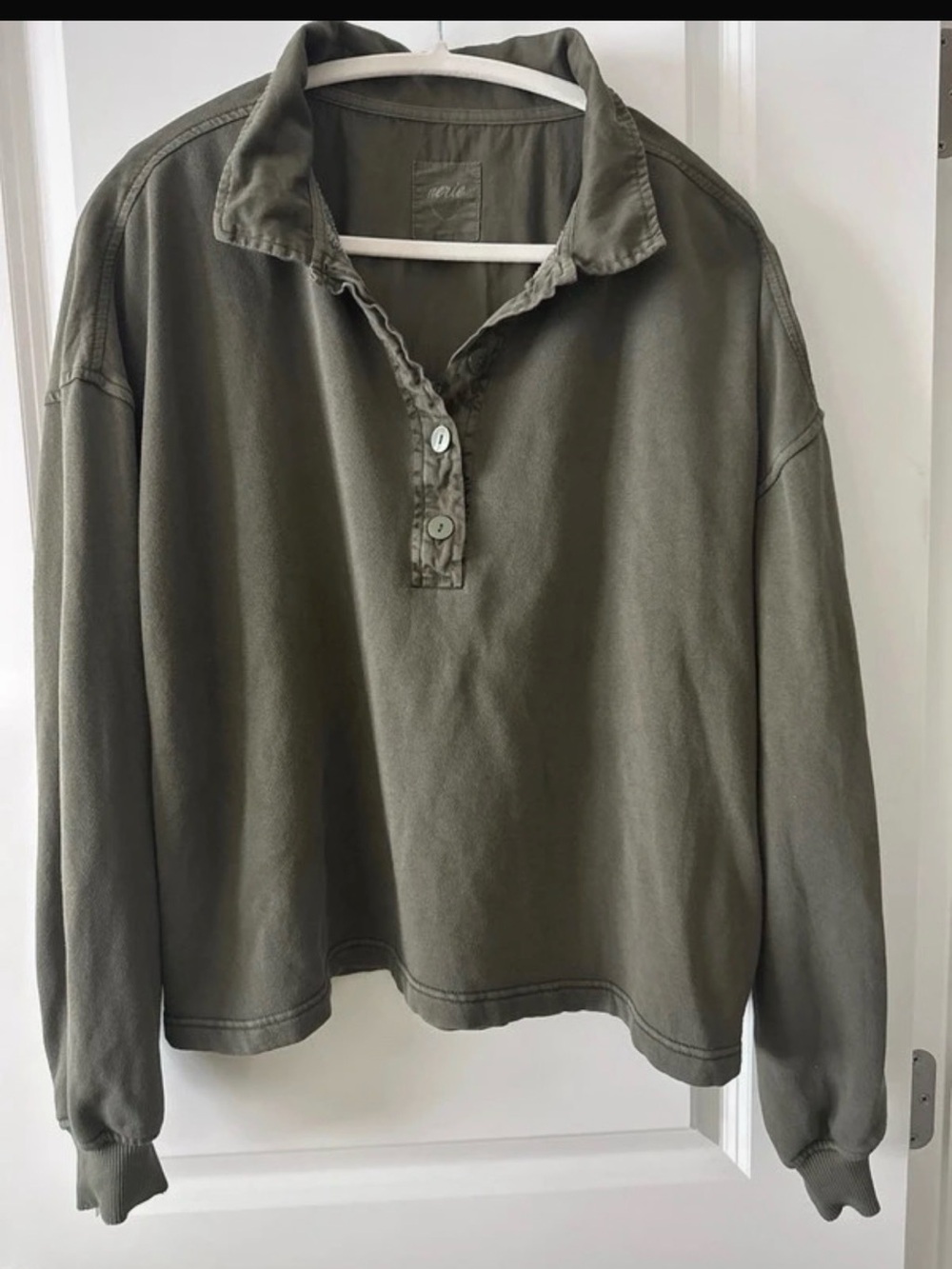 aerie Olive Button-Front Pullover Sweater